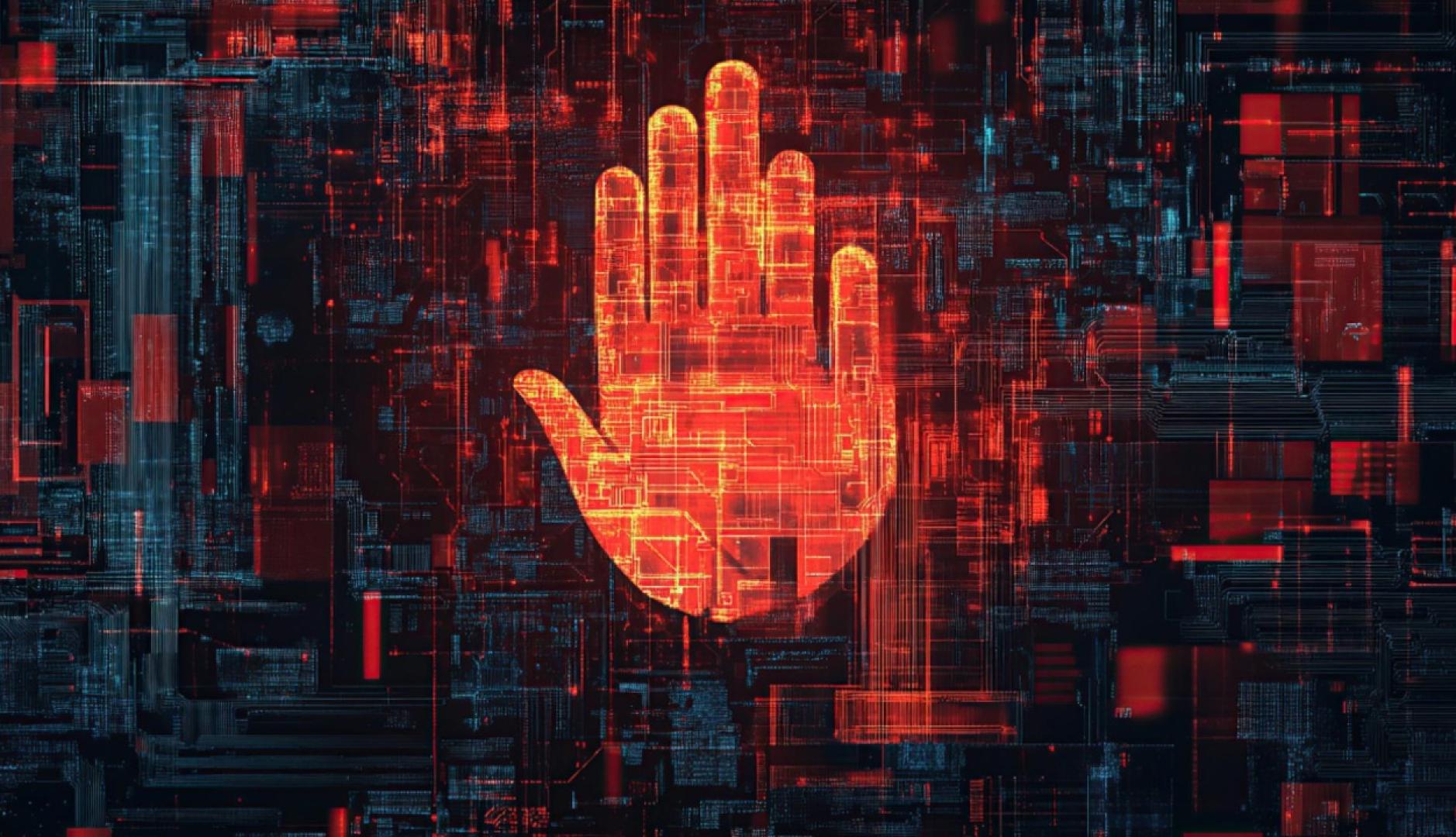 Una mano roja que transmite la señal de frenar