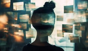 La cabeza de una chica de espaldas rodeada de post its